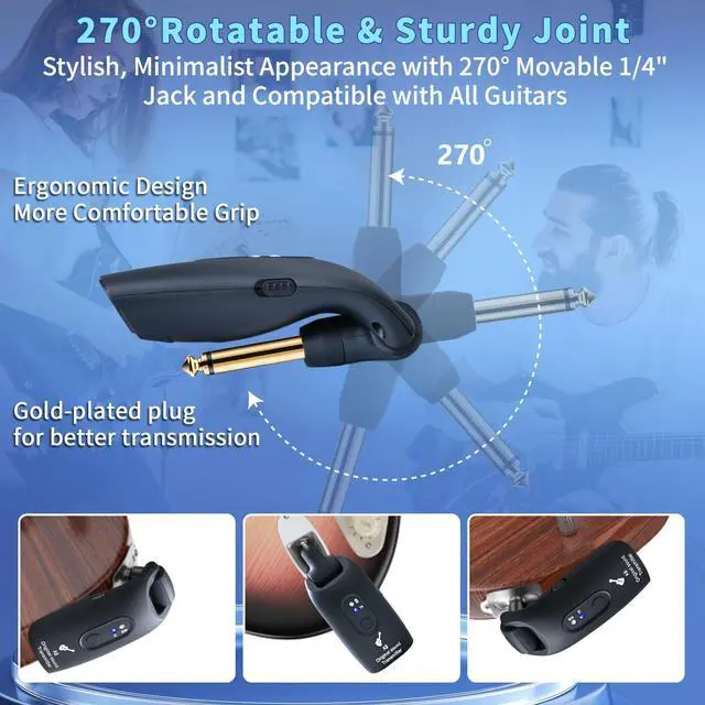 Alt view image 4 of 7 - 2.4GHz Wireless Guitar System Rechargeable Audio Wireless Transmitter Receiver for Guitar Bass Electric Instruments,Over 30m/100 Feet Transmission,270°Rotatable,4hours Woring TimeA9 Black