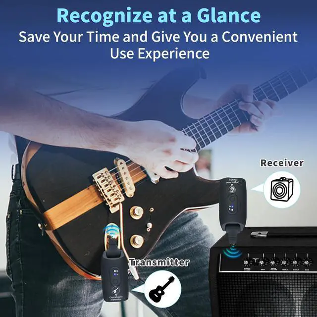 Alt view image 6 of 7 - 2.4GHz Wireless Guitar System Rechargeable Audio Wireless Transmitter Receiver for Guitar Bass Electric Instruments,Over 30m/100 Feet Transmission,270°Rotatable,4hours Woring TimeA9 Black