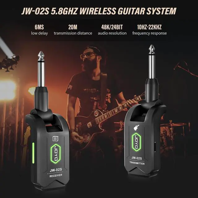 Alt view image 2 of 7 - 5.8GHz Wireless Guitar System Wireless Guitar Transmitter Receiver Rechargeable Audio with 4 Signal Channels for Electric Guitar Bass 20M (JW-02S)