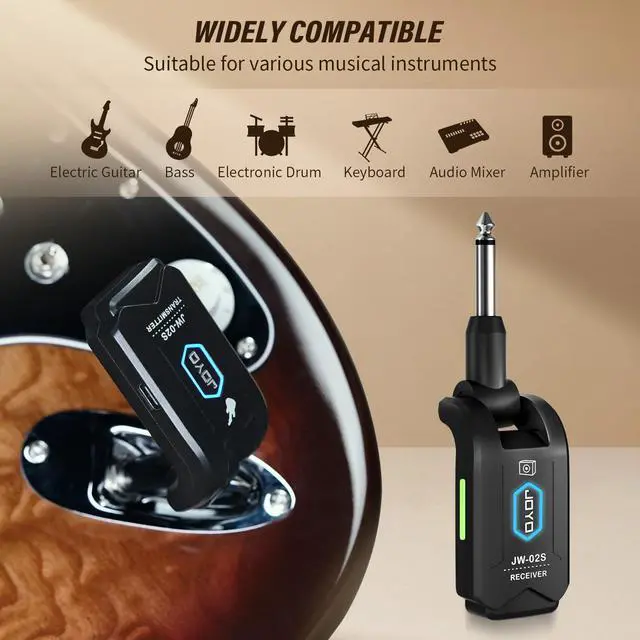 Alt view image 3 of 7 - 5.8GHz Wireless Guitar System Wireless Guitar Transmitter Receiver Rechargeable Audio with 4 Signal Channels for Electric Guitar Bass 20M (JW-02S)