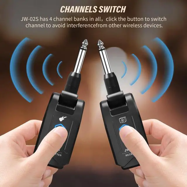 Alt view image 4 of 7 - 5.8GHz Wireless Guitar System Wireless Guitar Transmitter Receiver Rechargeable Audio with 4 Signal Channels for Electric Guitar Bass 20M (JW-02S)
