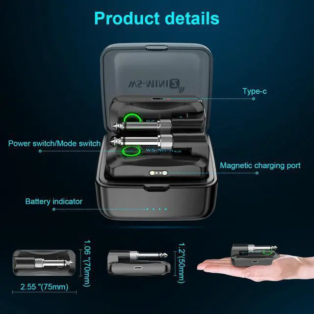 Alt view image 6 of 7 - Wireless Guitar System 2.4 GHz with Magnetic Charging Case Wireless Guitar Transmitter Receiver for Guitar Bass Electric Instruments