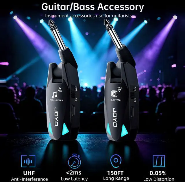 Alt view image 2 of 7 - Wireless Guitar System UHF Transmitter Receiver 6 Channel <2ms Low Latency 150ft Long Range Rechargeable for Guitar Bass 6.35mm Mono Audio Cordless (JW-08)