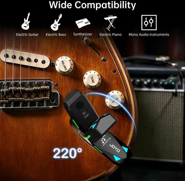 Alt view image 4 of 7 - Wireless Guitar System UHF Transmitter Receiver 6 Channel <2ms Low Latency 150ft Long Range Rechargeable for Guitar Bass 6.35mm Mono Audio Cordless (JW-08)