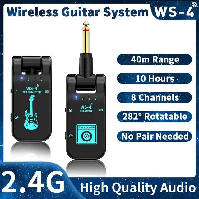 Alt view image 2 of 6 - Wireless Guitar System 2.4GHz 8 Channels Rechargeable Audio Wireless Guitar Transmitter Receiver for Bass Active Pickup Electric Instruments,48K/16bit Real-time Transmissio (Black)