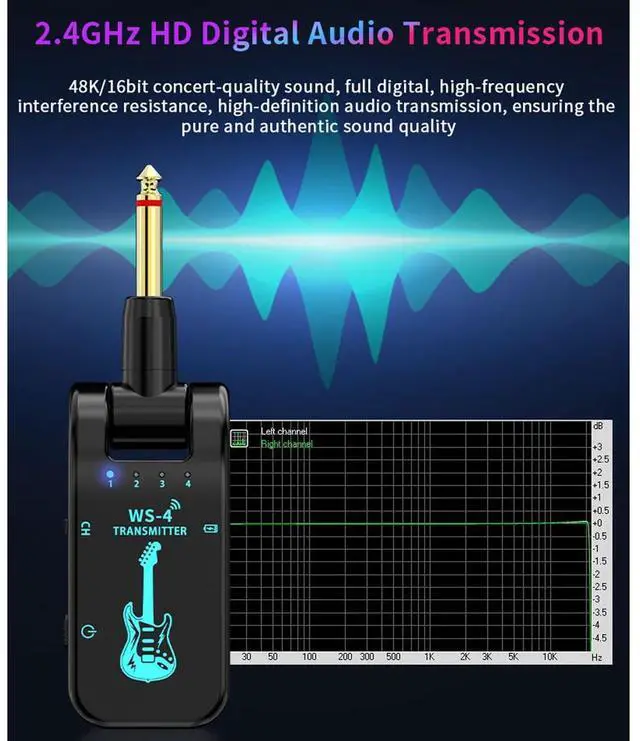 Alt view image 3 of 6 - Wireless Guitar System 2.4GHz 8 Channels Rechargeable Audio Wireless Guitar Transmitter Receiver for Bass Active Pickup Electric Instruments,48K/16bit Real-time Transmissio (Black)
