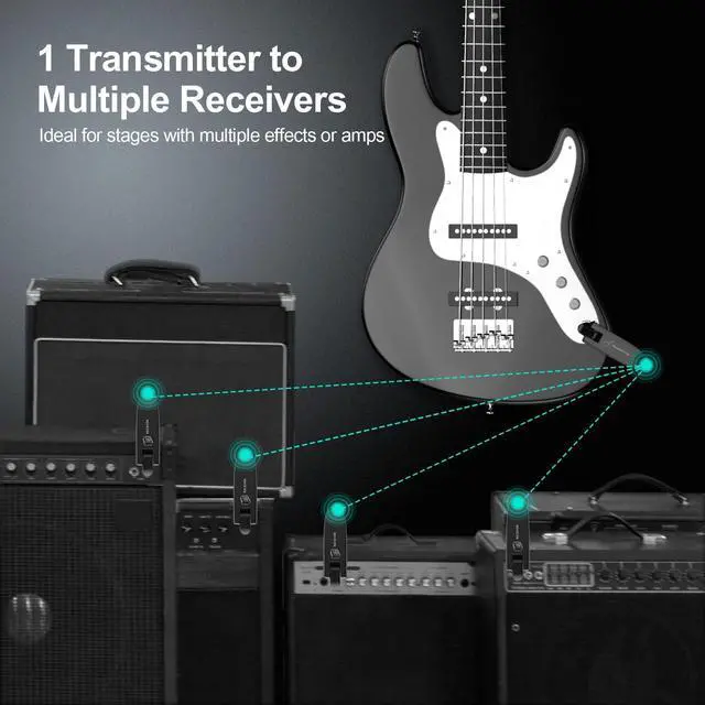 Alt view image 5 of 7 - Wireless Guitar System, Digital Wireless System Wireless Guitar Transmitter Receiver Support Multi Channels Rechargeable Long Battery Life for Guitar Bass Electric Instruments (Dark Black)