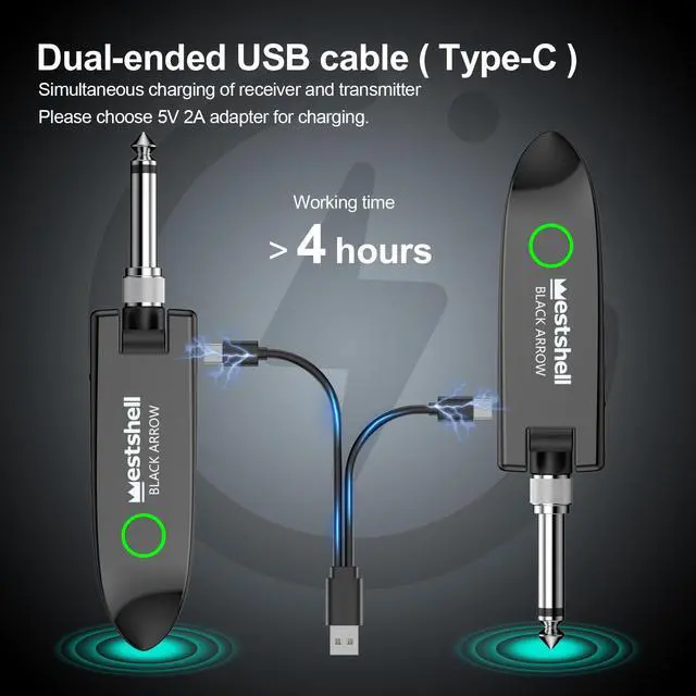 Alt view image 6 of 7 - Wireless Guitar System, Digital Wireless System Wireless Guitar Transmitter Receiver Support Multi Channels Rechargeable Long Battery Life for Guitar Bass Electric Instruments (Dark Black)