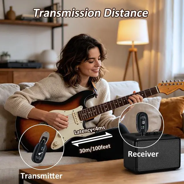 Alt view image 3 of 7 - A8 Wireless Guitar Transmitter Receiver System, 2.4GHz Rechargeable, 24-bit/48KHz Audio, Low Latency <4ms for Electric Guitar & Bass, Wireless Audio Transmitter & Receiver (A8-2(2TX+1RX))