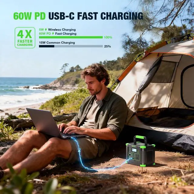 Alt view image 2 of 7 - 330W Portable Power Station, 288.6Wh Solar Generator with 60W USB-C PD Output, 110V Pure Sine Wave AC Outlet, 5W Wireless Charging, Multi-Port Power Supply for Camping, Home Blackout, RV Travel