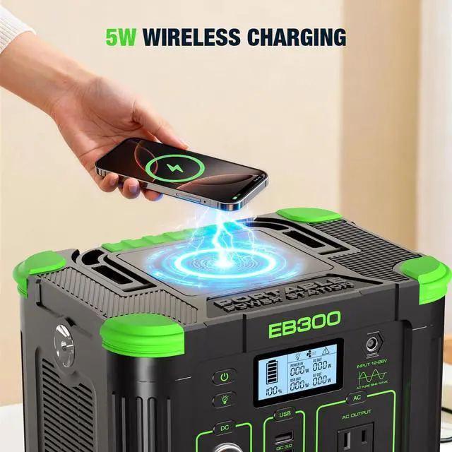 Alt view image 6 of 7 - Portable Power Station 300W, 288Wh Solar Generator with 60W USB-C PD Output, 110V Pure Sine Wave AC Outlet Backup Lithium Battery for Outdoors Camping Travel Home Blackout