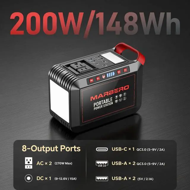 Alt view image 2 of 7 - 200W Portable Power Station 148Wh Camping Solar Generator Laptop Power Bank with AC Outlet 110V, DC, USB QC3.0, LED Flashlights for CPAP Home Outdoor Trip Emergency Backup