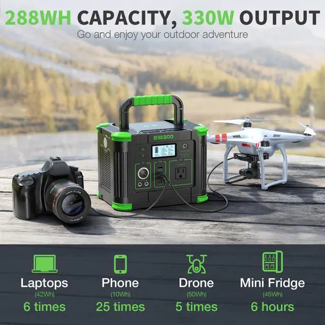 Alt view image 3 of 7 - 330W Portable Power Station, 288.6Wh Solar Generator with 60W USB-C PD Output, 110V Pure Sine Wave AC Outlet, 5W Wireless Charging, Multi-Port Power Supply for Camping, Home Blackout, RV Travel