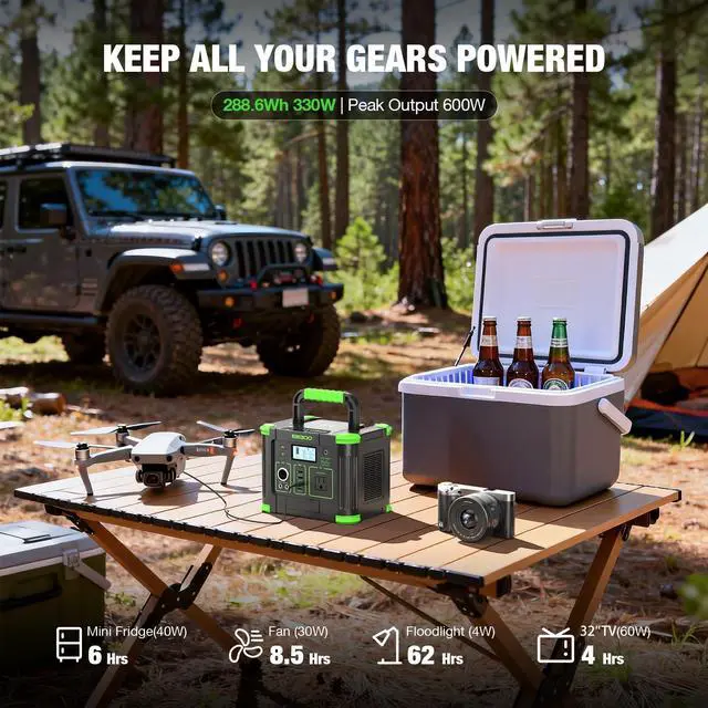 Alt view image 5 of 7 - 330W Portable Power Station, 288.6Wh Solar Generator with 60W USB-C PD Output, 110V Pure Sine Wave AC Outlet, 5W Wireless Charging, Multi-Port Power Supply for Camping, Home Blackout, RV Travel