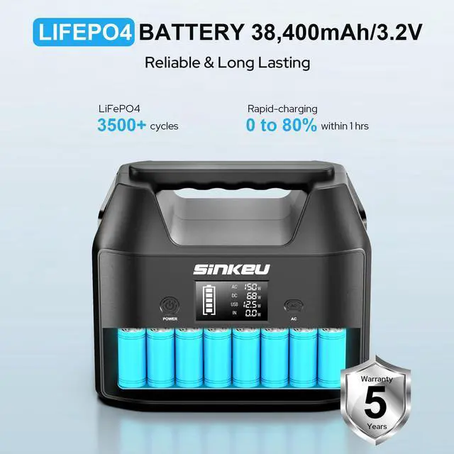 Alt view image 3 of 7 - Portable Power Station 122.8Wh, LiFePO4 Battery Solar Generator for Home Use, 150W Power Bank with AC Outlet for Camping, RV, Emergency Backup