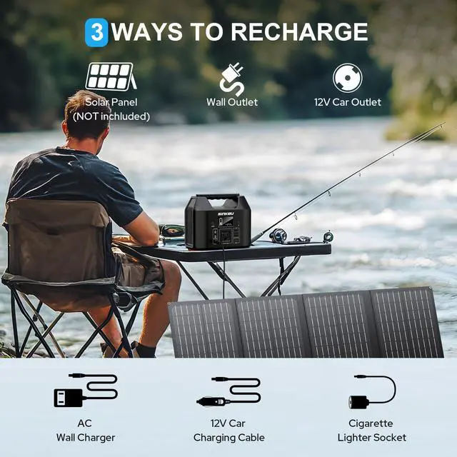 Alt view image 5 of 7 - Portable Power Station 122.8Wh, LiFePO4 Battery Solar Generator for Home Use, 150W Power Bank with AC Outlet for Camping, RV, Emergency Backup
