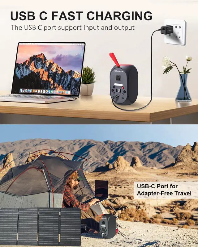 Alt view image 5 of 7 - 99Wh Portable Power Station, 120W (Peak 200W) LiFePO4 Battery Bank Backup, AC DC USB C Outputs for Laptop Tablet Phones Camera Drone, Solar Generator for Home Outdoor Camping RV Emergency