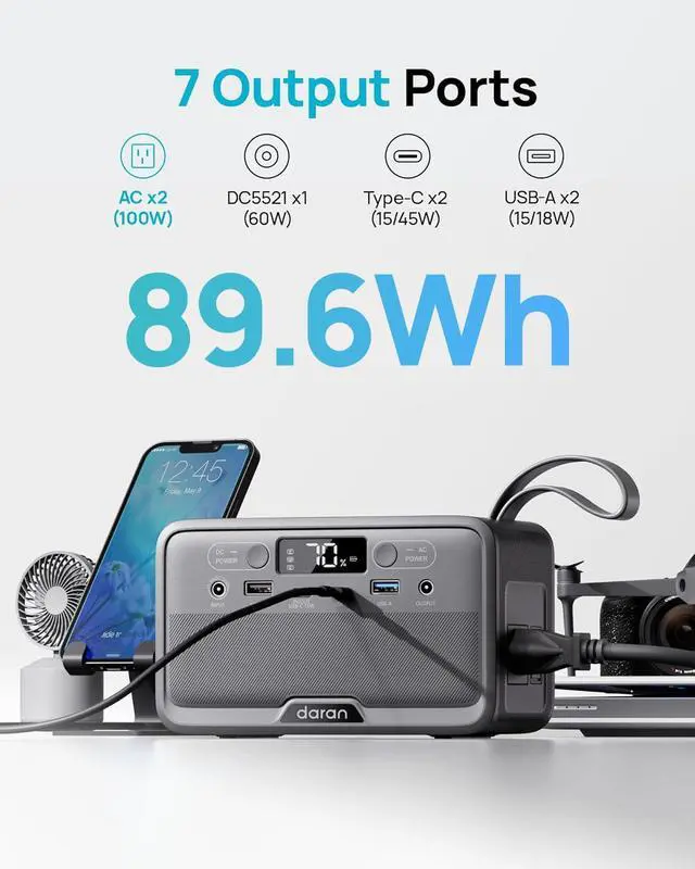 Alt view image 2 of 6 - Portable Power Station 89.6Wh LiFePO4 Battery 100W(200W Peak) Solar Power Bank, Portable Charger Small Generator with AC Outlets & PD Fast Charging for Home/Laptop/Camping(Solar Panel Optional)