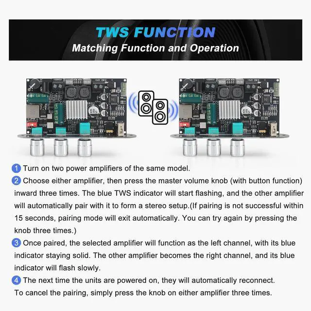 Alt view image 3 of 6 - 2Pcs ZK-1001U Mono Amplifier Board with TWS, 100W Power Output, Vehicle Amplifier Supports USB/AUX/Bluetooth,Wide Voltage Input DC9-24V (ZK-1001U X2)