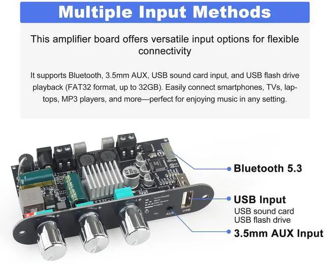 Alt view image 4 of 6 - 2Pcs ZK-1001U Mono Amplifier Board with TWS, 100W Power Output, Vehicle Amplifier Supports USB/AUX/Bluetooth,Wide Voltage Input DC9-24V (ZK-1001U X2)