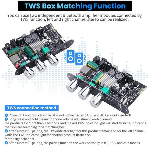 Alt view image 3 of 6 - ZK-1001U Mono Bluetooth Amplifier Board, 100W Peak Power, TWS Stereo, 9-24V Input, USB/AUX/Bluetooth Input for DIY Wireless Speakers Projects,Boost Circuit