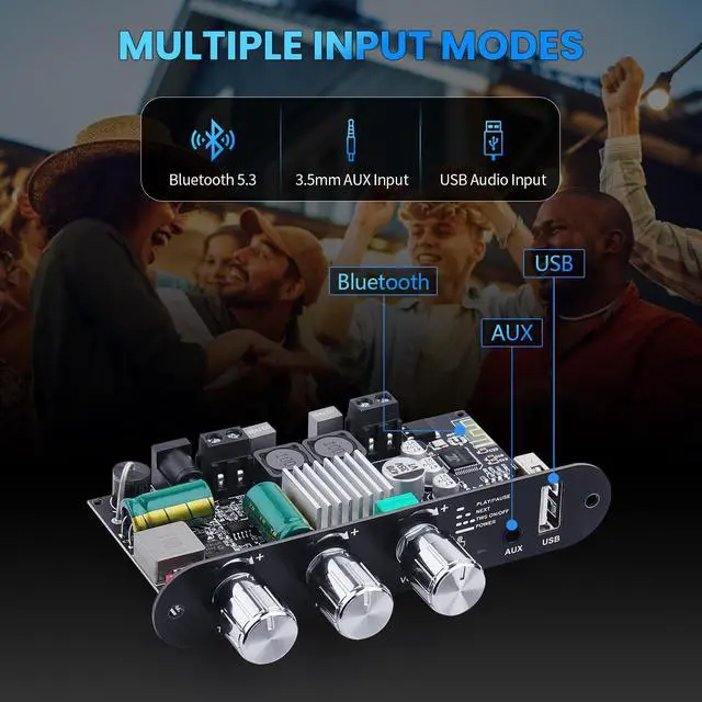 Alt view image 4 of 6 - ZK-1001U Mono Bluetooth Amplifier Board, 100W Peak Power, TWS Stereo, 9-24V Input, USB/AUX/Bluetooth Input for DIY Wireless Speakers Projects,Boost Circuit