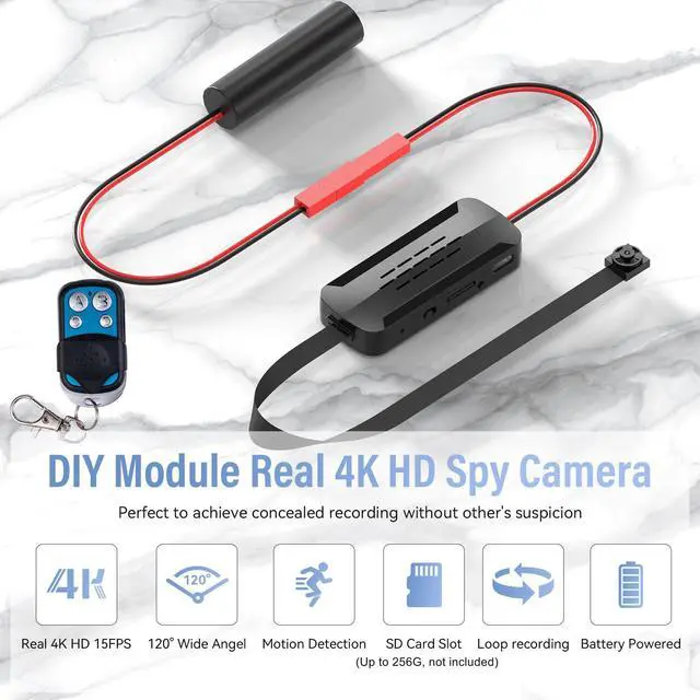 Alt view image 2 of 7 - Wireless Ultra 4K HD Hidden Mini Camera, DIY Module Tiny Security Cam with Motion Detection and Loop Recording, 2500mAh Battery, Remote Control (Don't Support Wi-Fi and Not Include SD Card)
