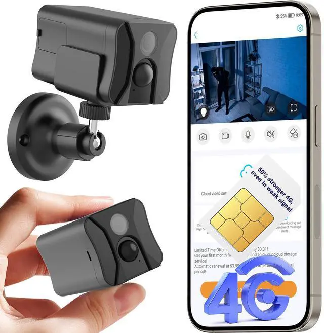 Main image of 4G LTE Cellular Security Camera Indoor, Off Grid Security Camera No WiFi with Long Standby Battery Life, Night Vision, Human Detect, Portable Magnetic SIM Card Cam for Garage, Vacant House, RV, Home