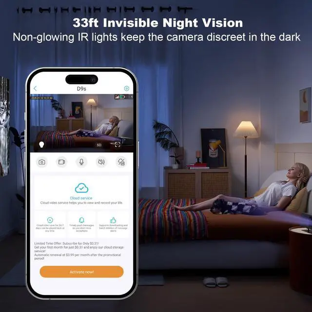Alt view image 6 of 7 - 4G LTE Cellular Security Camera Indoor, Off Grid Security Camera No WiFi with Long Standby Battery Life, Night Vision, Human Detect, Portable Magnetic SIM Card Cam for Garage, Vacant House, RV, Home