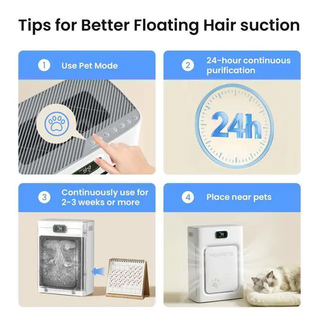 Alt view image 2 of 7 - Pet Air Purifier for Home Large Room 2500 sq ft, H13 HEPA Washable Double-Sided Filter,Air Cleaner for Pet Hair Dander Odor Allergies Pollutant Smoke Dust,PM2.5 Air Quality Monitor,Auto Mode,P358 Grey