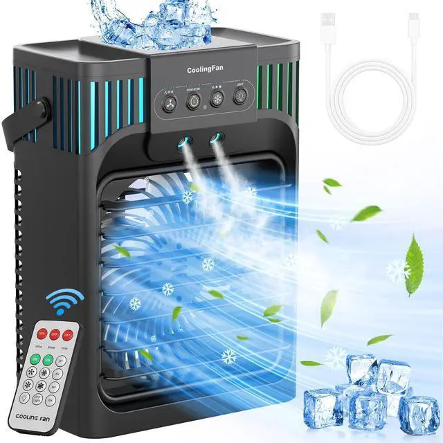 Main image of Portable Air Conditioners, 4-in-1 Evaporative Air Cooler with Remote Control, Cooling Fan with 3 Modes, 3 Speeds & 7 LED Lights, 2-8H Timer, 1200ML Personal Mini AC Unit for Home, Bedroom