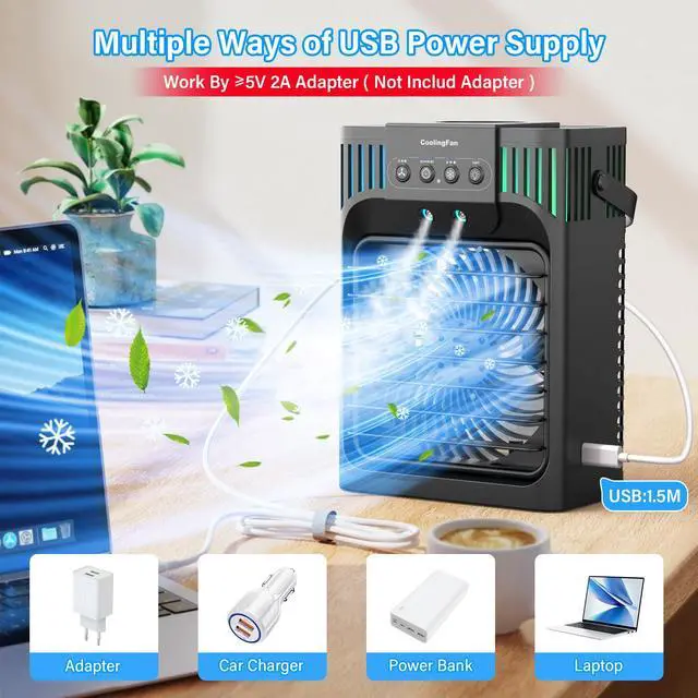 Alt view image 3 of 7 - Portable Air Conditioners, 4-in-1 Evaporative Air Cooler with Remote Control, Cooling Fan with 3 Modes, 3 Speeds & 7 LED Lights, 2-8H Timer, 1200ML Personal Mini AC Unit for Home, Bedroom