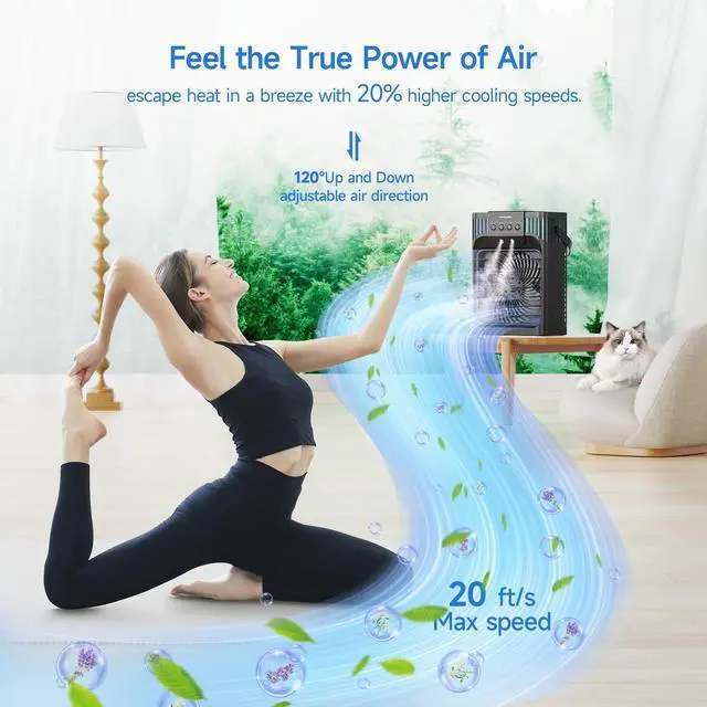 Alt view image 4 of 7 - Portable Air Conditioners, 4-in-1 Evaporative Air Cooler with Remote Control, Cooling Fan with 3 Modes, 3 Speeds & 7 LED Lights, 2-8H Timer, 1200ML Personal Mini AC Unit for Home, Bedroom