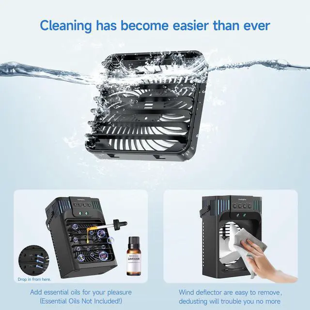Alt view image 5 of 7 - Portable Air Conditioners, 4-in-1 Evaporative Air Cooler with Remote Control, Cooling Fan with 3 Modes, 3 Speeds & 7 LED Lights, 2-8H Timer, 1200ML Personal Mini AC Unit for Home, Bedroom