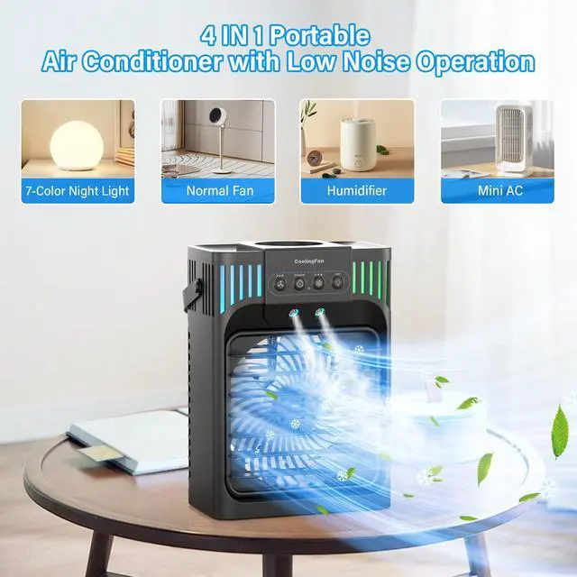 Alt view image 6 of 7 - Portable Air Conditioners, 4-in-1 Evaporative Air Cooler with Remote Control, Cooling Fan with 3 Modes, 3 Speeds & 7 LED Lights, 2-8H Timer, 1200ML Personal Mini AC Unit for Home, Bedroom