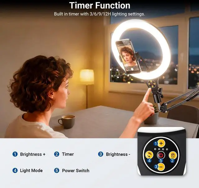 Alt view image 4 of 7 - Entry Level Version 10" 10W Ring Light with 46"-63" Stand, Overhead Phone Holder Mount Compatible with iPhone, Bi Color LED Selfie Lighting CRI85+ for TikTok Video Recording Streaming, N44