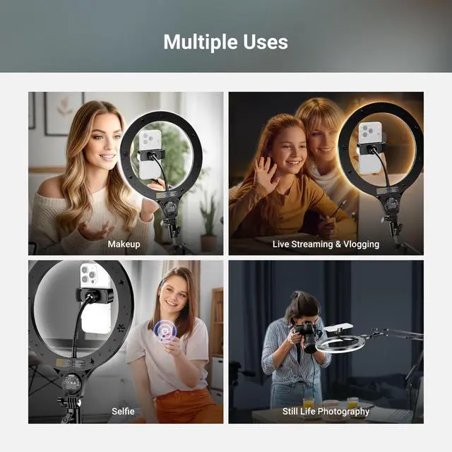 Alt view image 7 of 7 - Entry Level Version 10" 10W Ring Light with 46"-63" Stand, Overhead Phone Holder Mount Compatible with iPhone, Bi Color LED Selfie Lighting CRI85+ for TikTok Video Recording Streaming, N44