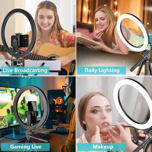 Alt view image 2 of 5 - 12'' Ring Light with 50'' Extendable Tripod Stand, LED Circle Lights with Phone Holder for Live Stream/Makeup/YouTube Video/TikTok, Compatible with All Phones