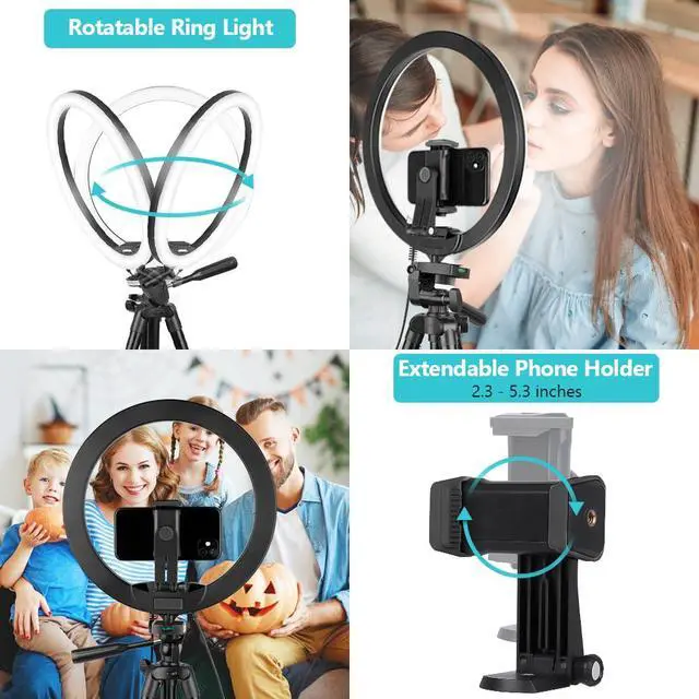 Alt view image 4 of 5 - 12'' Ring Light with 50'' Extendable Tripod Stand, LED Circle Lights with Phone Holder for Live Stream/Makeup/YouTube Video/TikTok, Compatible with All Phones