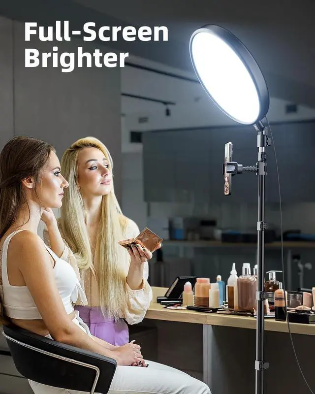 Alt view image 2 of 7 - Large Ring Light with Stand, 72 Tripod with Ring Light, 6500K Full-Screen Ringlight Tripod for iPhone with Phone Holder, Selfie Light for Makeup, Barber, Video Recording, Photography