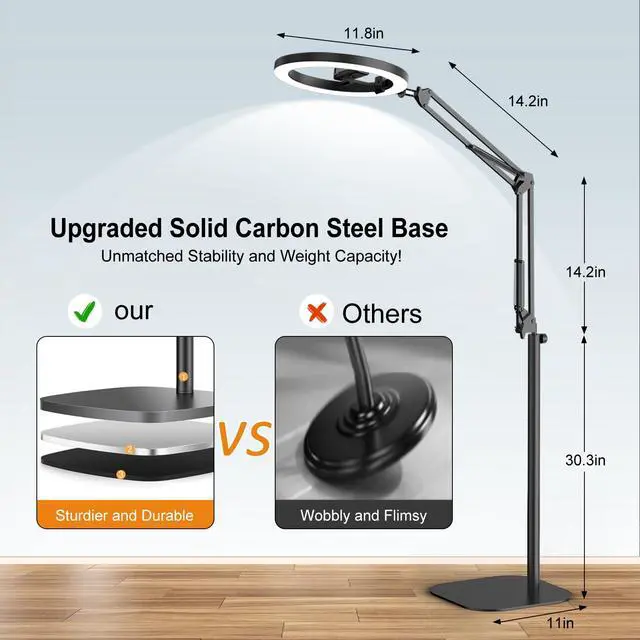 Alt view image 5 of 6 - Latest Ring Light with Stand Tripod for iPhone, Overhead Phone Camera Mount with Light and Phone Holder Stand for Recording, 10 Selfie Light for Video,Streaming,Photography, Tiktok, YouTube