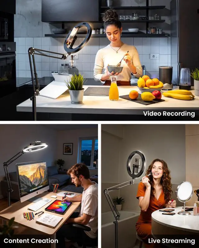 Alt view image 2 of 7 - Ring Light with Stand Tripod for iPhone Upgrade 1800 Lumens 10 Overhead Phone Tripod with Light, 2X Brighter Lighting for Video Recording, TikTok, YouTube, Streaming & Content Creator Essentials