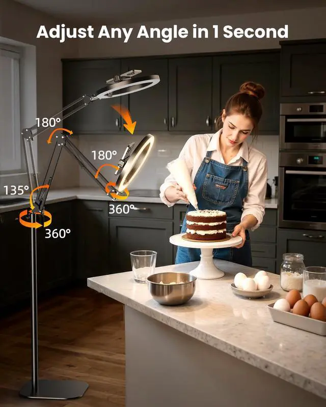 Alt view image 3 of 7 - Ring Light with Stand Tripod for iPhone Upgrade 1800 Lumens 10 Overhead Phone Tripod with Light, 2X Brighter Lighting for Video Recording, TikTok, YouTube, Streaming & Content Creator Essentials