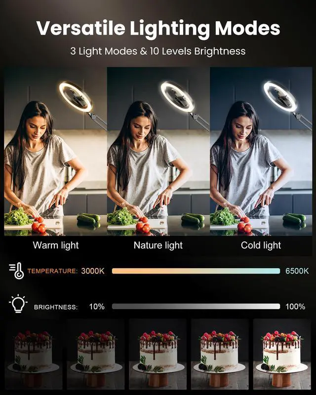 Alt view image 5 of 7 - Ring Light with Stand Tripod for iPhone Upgrade 1800 Lumens 10 Overhead Phone Tripod with Light, 2X Brighter Lighting for Video Recording, TikTok, YouTube, Streaming & Content Creator Essentials