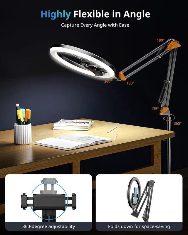 Alt view image 3 of 6 - 12" Ring Light Tripod for iPhone with Overhead Phone Mount, 75" Tall Ring Lights with Stand and Camera Mounts for Photography/Live Streaming/TikTok/YouTube Content Creation