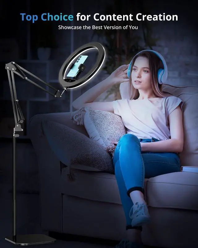 Alt view image 6 of 6 - 12" Ring Light Tripod for iPhone with Overhead Phone Mount, 75" Tall Ring Lights with Stand and Camera Mounts for Photography/Live Streaming/TikTok/YouTube Content Creation