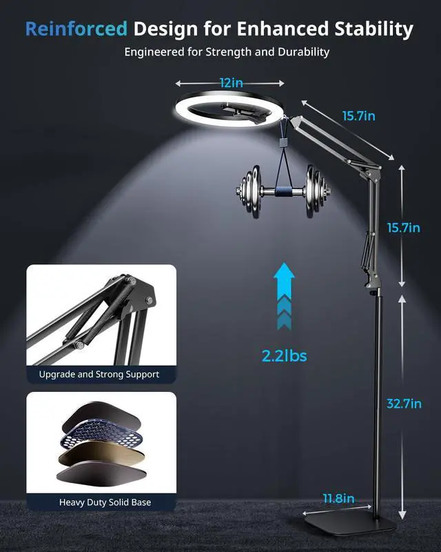 Alt view image 4 of 6 - 12" Ring Light Tripod for iPhone with Overhead Phone Mount, 75" Tall Ring Lights with Stand and Camera Mounts for Photography/Live Streaming/TikTok/YouTube Content Creation