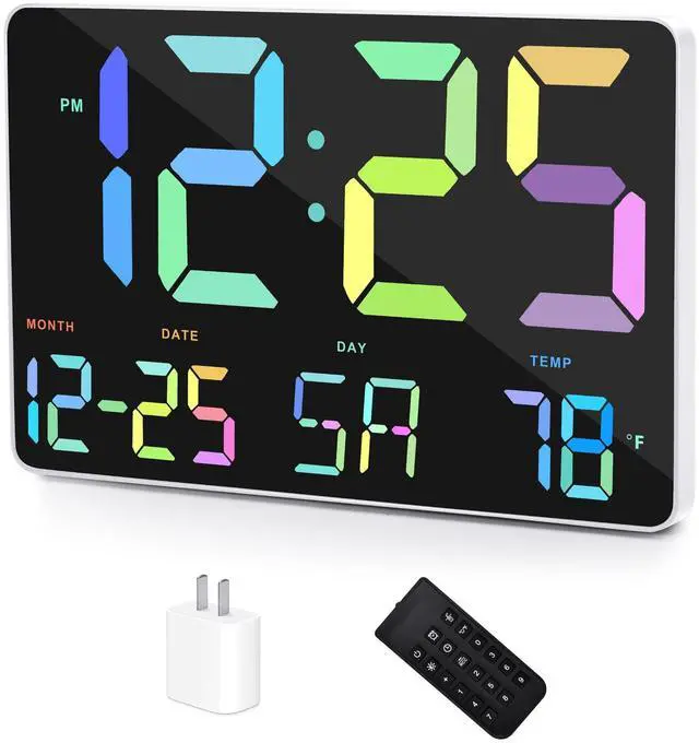 Main image of RGB Digital Alarm Clock with Snooze,Temperature,Auto Dimming,11.5" Large Display Calendar,Desk/Wall Clock for Bedroom,Living Room,Office,Home,Classroom,Kids,Elderly