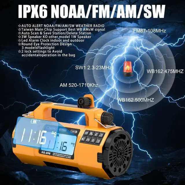 Alt view image 2 of 7 - Hand Crank Emergency Radio with NOAA Weather Alert, Replaceable Battery, Rechargeable Portable Solar SW/AM/FM Radio, Clock SOS Alarm & Flashlight Headphone Jack Emergencies