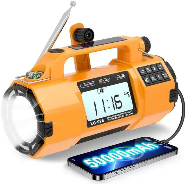 Main image of Hand Crank Emergency Radio with NOAA Weather Alert, Replaceable Battery, Rechargeable Portable Solar SW/AM/FM Radio, Clock SOS Alarm & Flashlight Headphone Jack Emergencies